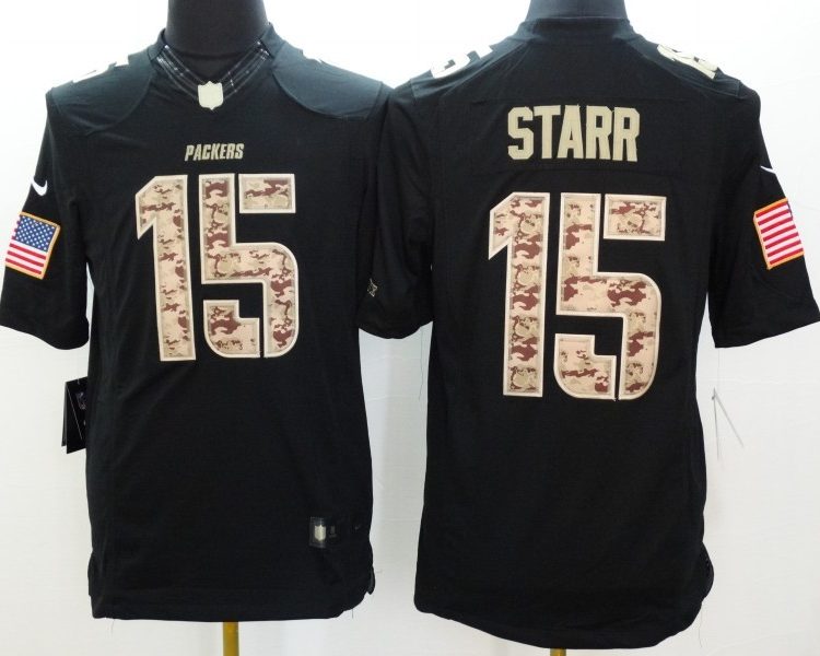 Men's Green Bay Packers Bart Starr #15 Black Jersey