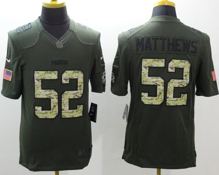 Men's Green Bay Packers Clay Matthews #52 Army Green Jersey
