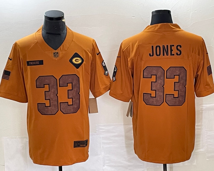 Men's Green Bay Packers Aaron Jones #33 Brown 2023 Salute To Service Retired Limited Jersey