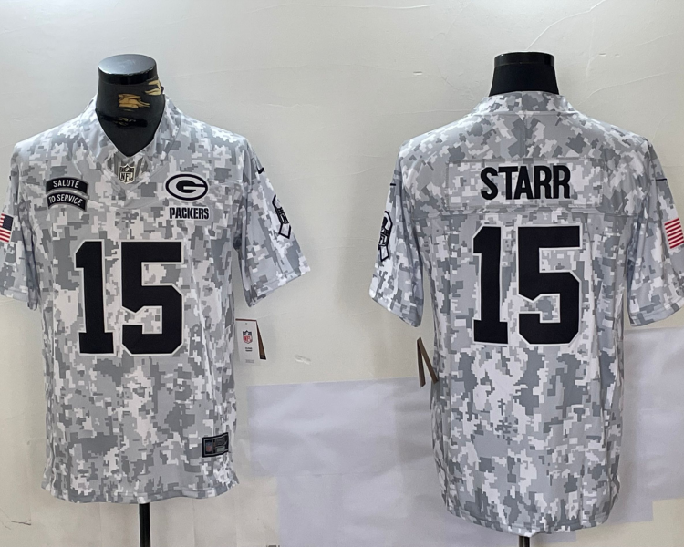 Men's Green Bay Packers Bart Starr #15 Arctic Camo 2024 Salute to Service Limited Jersey