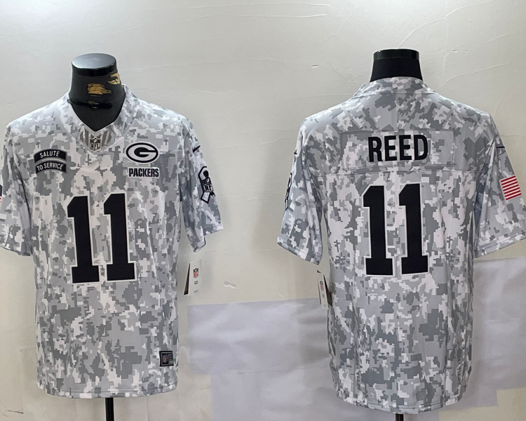 Men's Green Bay Packers Jayden Reed #11 Arctic Camo 2024 Salute to Service Limited Jersey