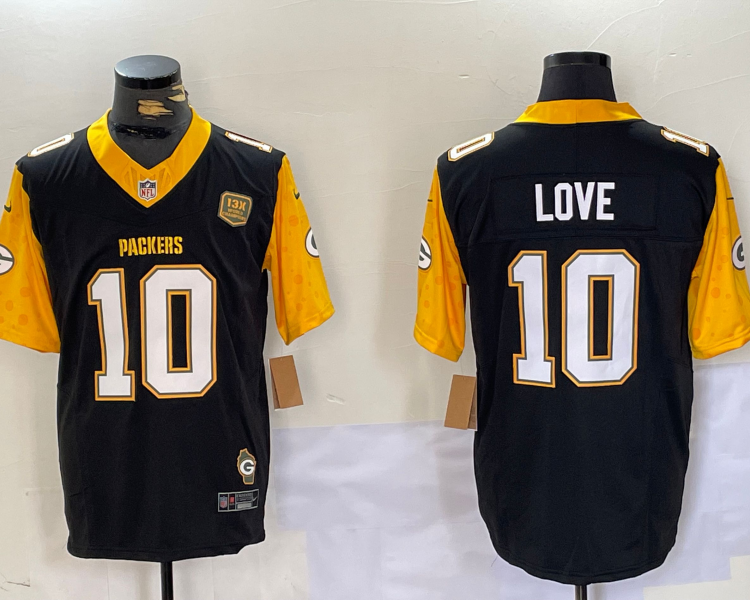 Men's Green Bay Packers Jordan Love #10 Black Jersey