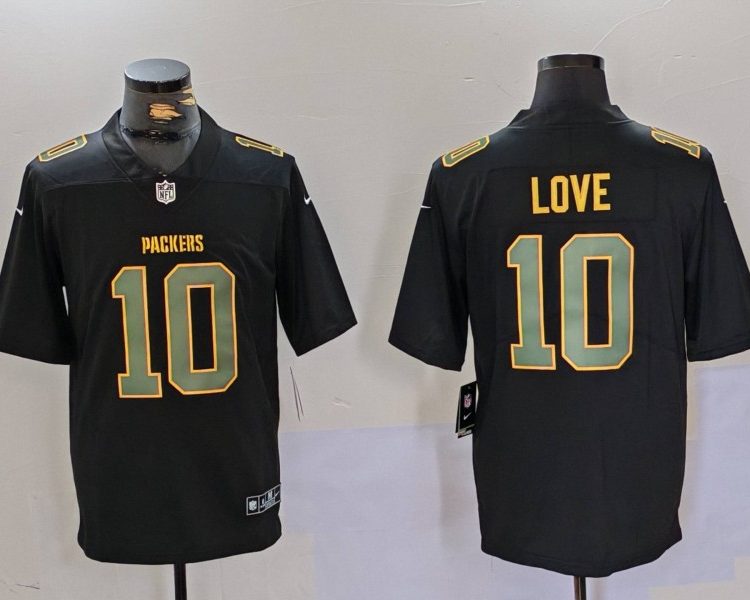 Men's Green Bay Packers Jordan Love #10 Black Jersey