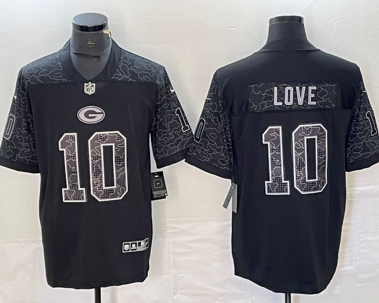 Men's Green Bay Packers Jordan Love #10 Black RFLCTV Limited Jersey