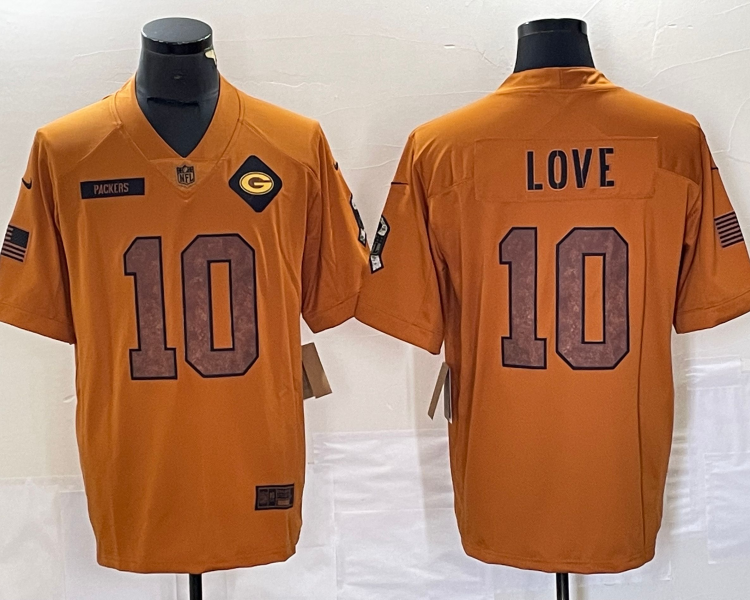 Men's Green Bay Packers Jordan Love #10 Brown 2023 Salute To Service Retired Limited Jersey