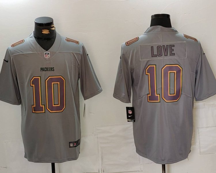 Men's Green Bay Packers Jordan Love #10 Gray Atmosphere Jersey