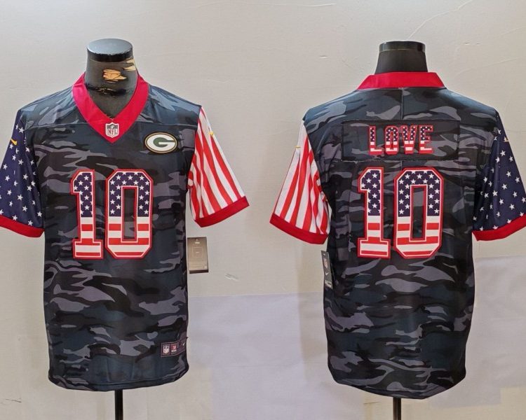 Men's Green Bay Packers Jordan Love #10 Grey Camouflage Jersey