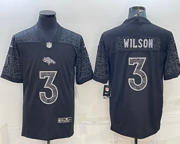 Men's Denver Broncos Russell Wilson #3 Black Retired RFLCTV Limited Jersey