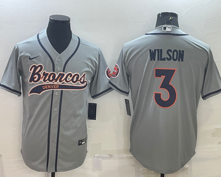 Men's Denver Broncos Russell Wilson #3 Gray Jersey Joint Edition