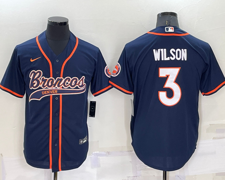 Men's Denver Broncos Russell Wilson #3 Navy Jersey Joint Edition