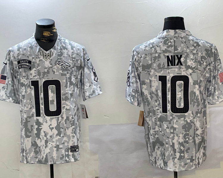 Men's Denver Broncos Bo Nix #10 Arctic Camo 2024 Salute to Service Limited Jersey