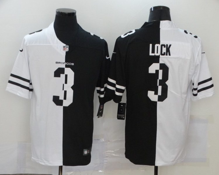 Men's Denver Broncos Drew Lock #3 Black/White Jersey