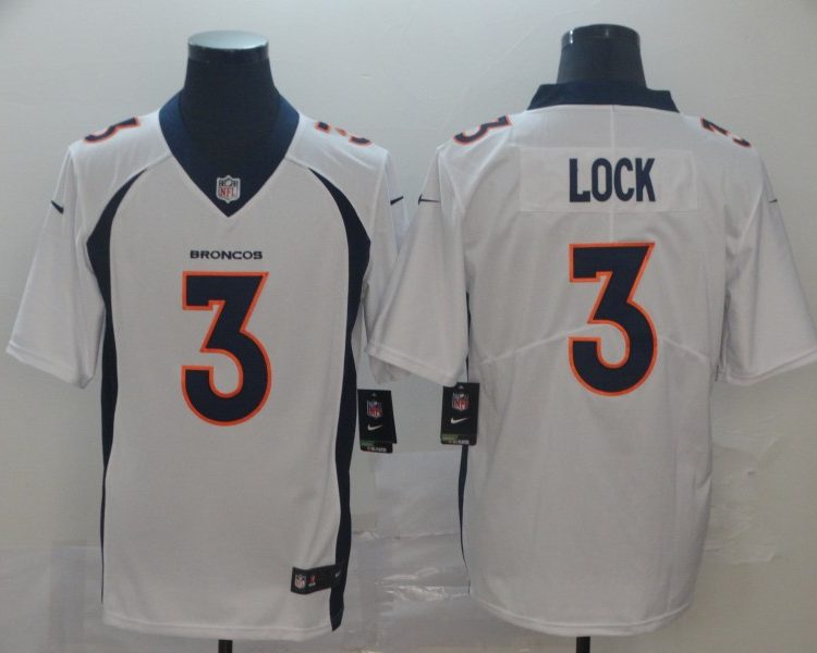 Men's Denver Broncos Drew Lock #3 White Jersey