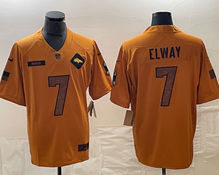 Men's Denver Broncos John Elway #7 Brown 2023 Salute To Service Retired Limited Jersey
