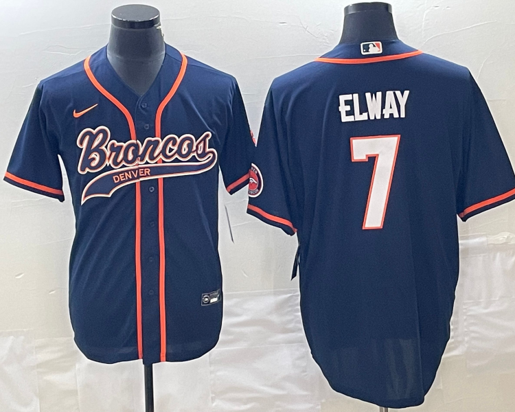 Men's Denver Broncos John Elway #7 Navy Jersey Joint Edition