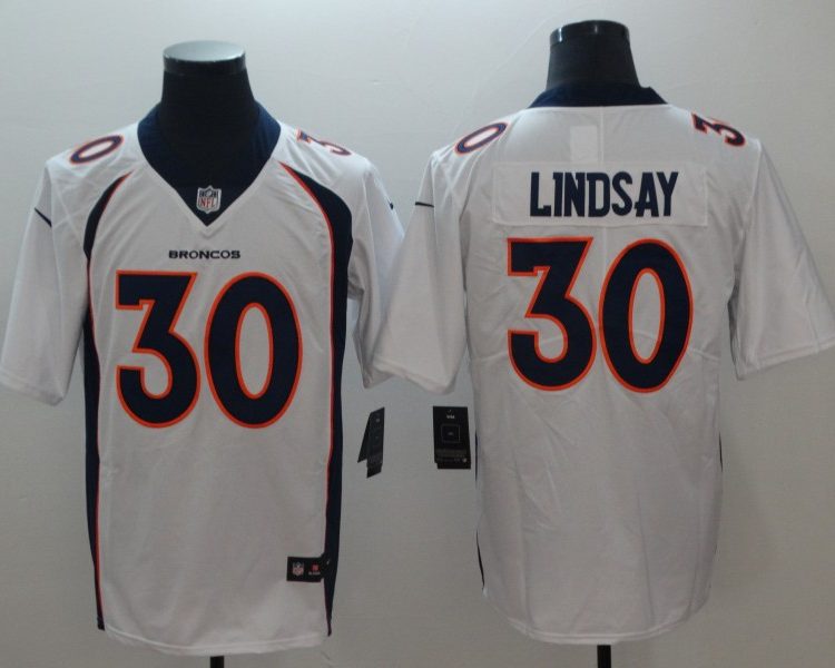 Men's Denver Broncos Phillip Lindsay #30 White Jersey
