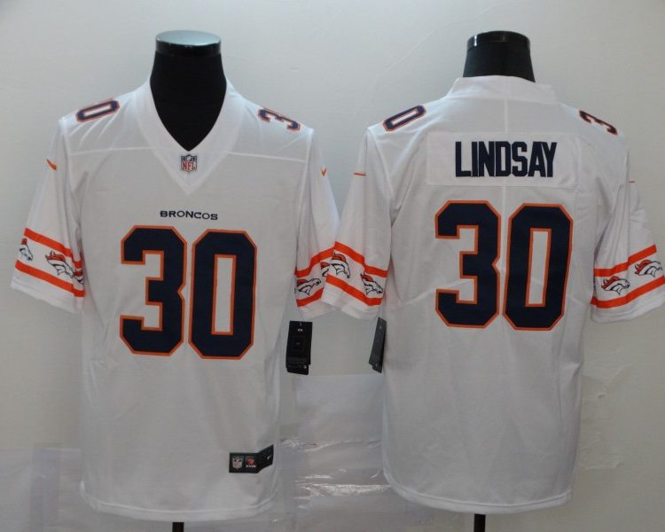 Men's Denver Broncos Phillip Lindsay #30 White Jersey