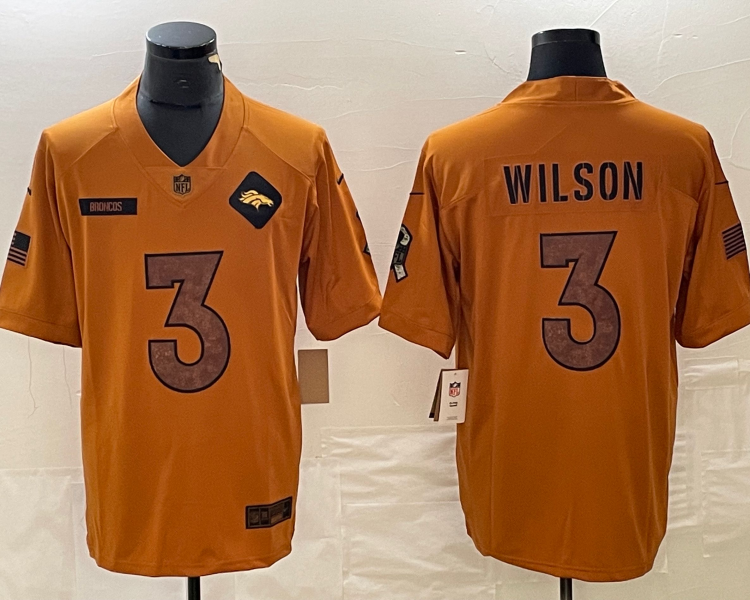Men's Denver Broncos Russell Wilson #3 Brown 2023 Salute To Service Limited Jersey