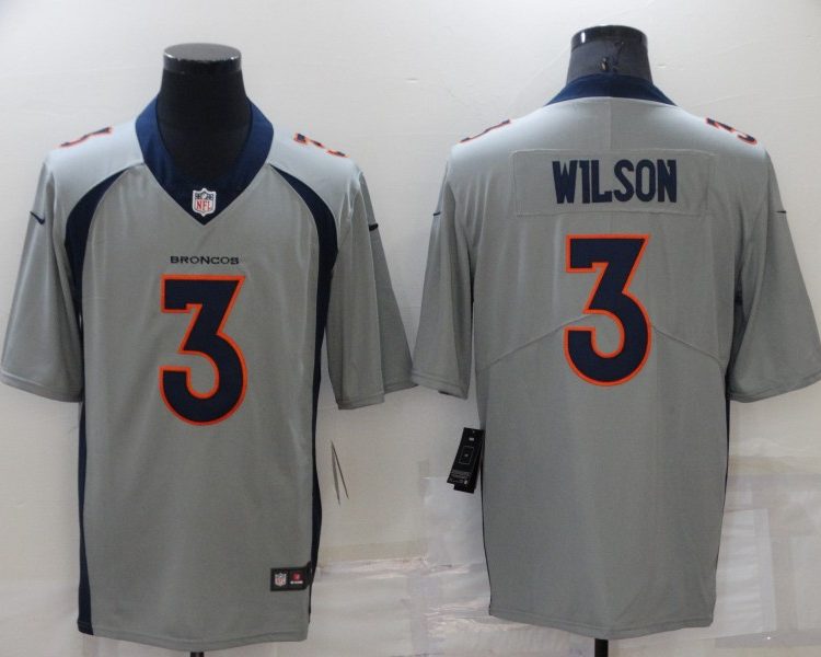 Men's Denver Broncos Russell Wilson #3 Gray Inverted Jersey