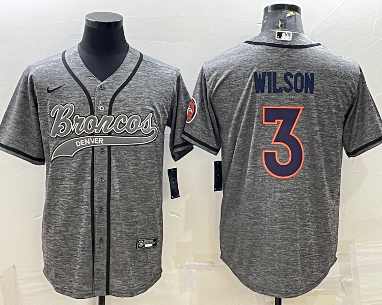 Men's Denver Broncos Russell Wilson #3 Gray Jersey Joint Edition