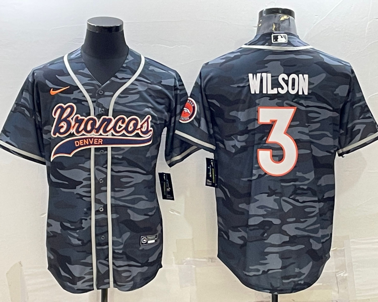 Men's Denver Broncos Russell Wilson #3 Grey Camouflage Jersey Joint Edition