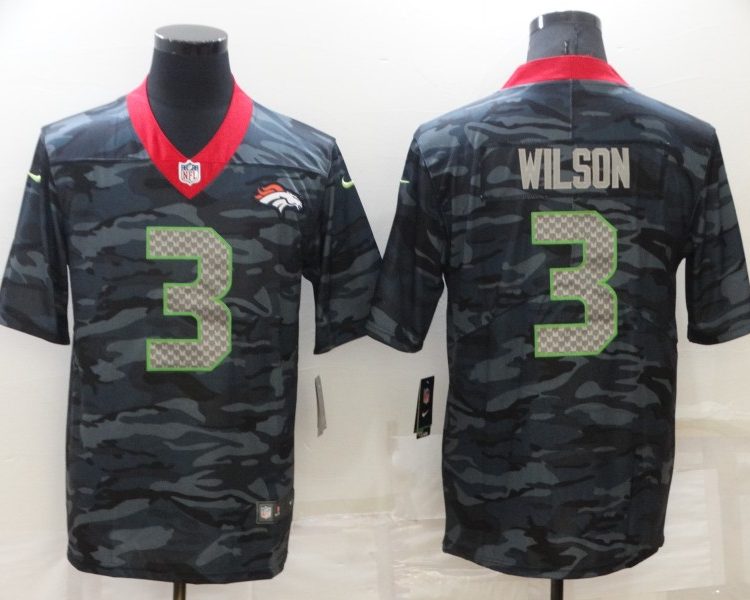 Men's Denver Broncos Russell Wilson #3 Grey Camouflage Jersey