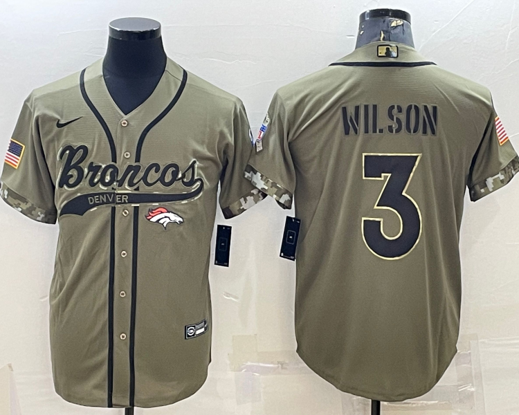 Men's Denver Broncos Russell Wilson #3 Olive 2022 Salute To Service Limited Jersey Joint Edition