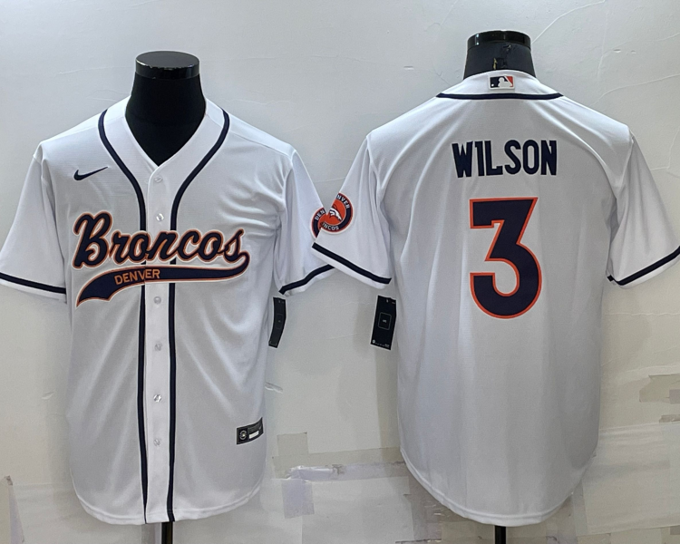 Men's Denver Broncos Russell Wilson #3 White Jersey Joint Edition