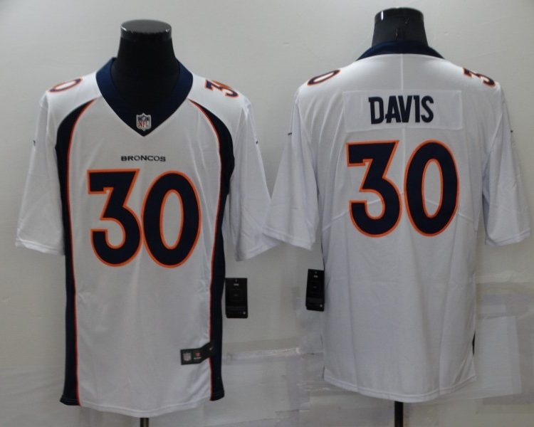 Men's Denver Broncos Terrell Davis #30 White Retired Jersey