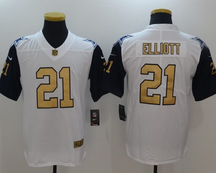 Men's Dallas Cowboys #21 Ezekiel Elliott White Authentic Jersey