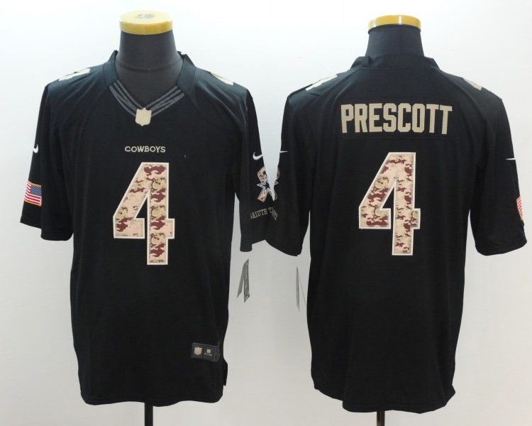 Men's Dallas Cowboys #4 Dak Prescott Black Tame Jersey