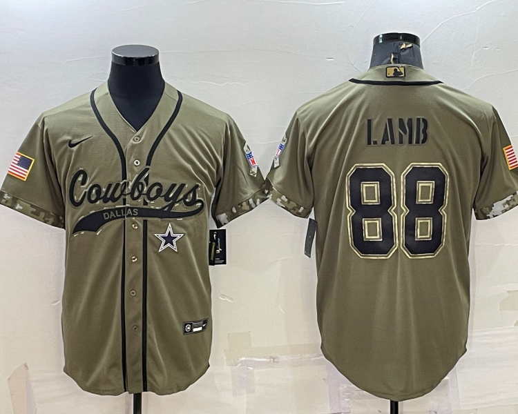 Men's Dallas Cowboys CeeDee Lamb #88 Olive 2022 Salute To Service Limited Jersey Joint Edition