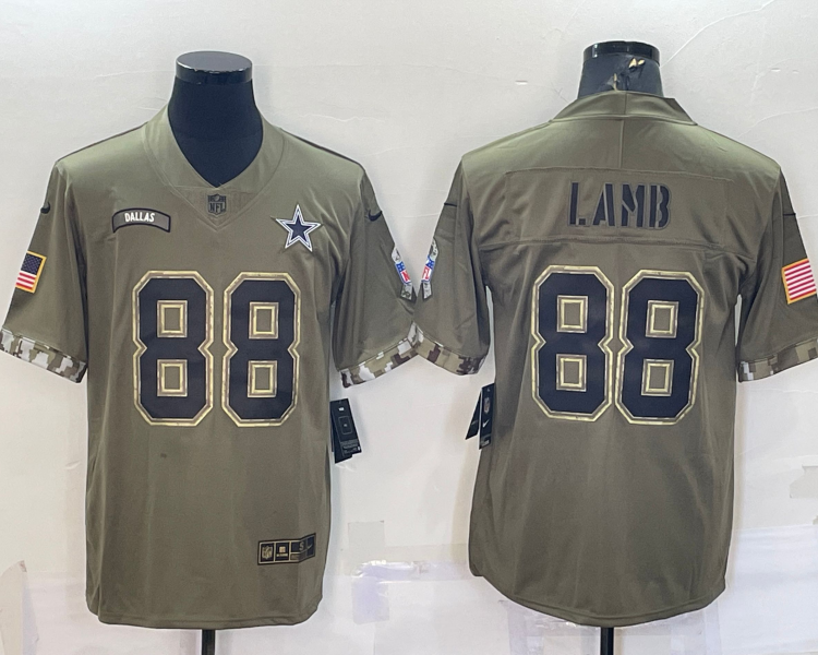Men's Dallas Cowboys CeeDee Lamb #88 Olive 2022 Salute To Service Limited Jersey