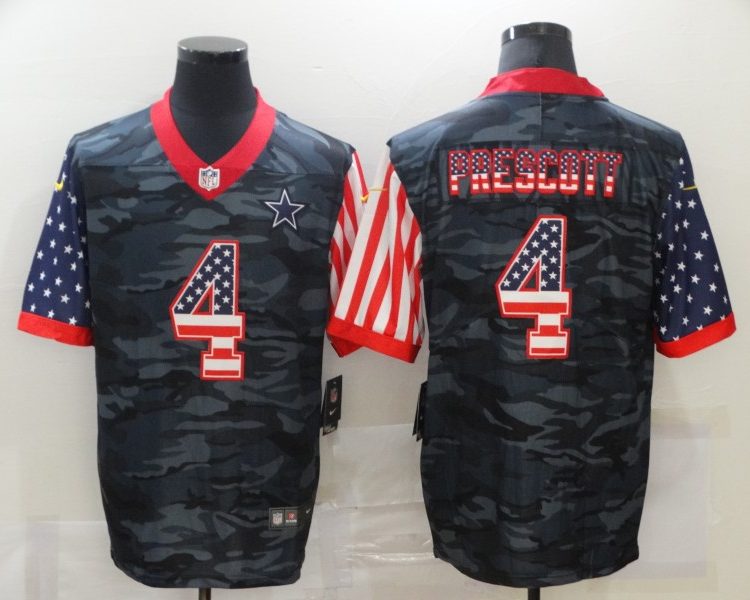 Men's Dallas Cowboys Dak Prescott #4 Gray Camouflage Jersey