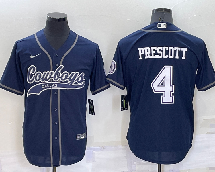 Men's Dallas Cowboys Dak Prescott #4 Navy Jersey Joint Edition