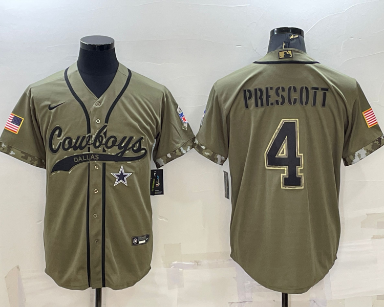 Men's Dallas Cowboys Dak Prescott #4 Olive 2022 Salute To Service Limited Jersey Joint Edition