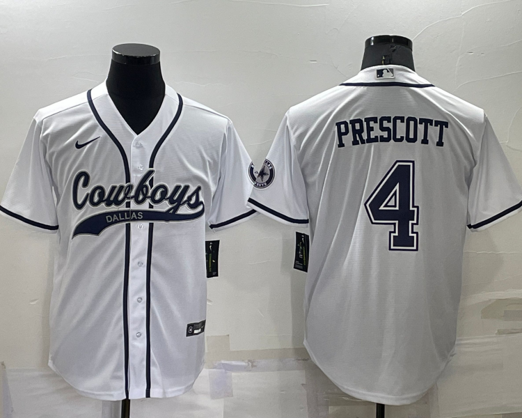 Men's Dallas Cowboys Dak Prescott #4 White Jersey Joint Edition