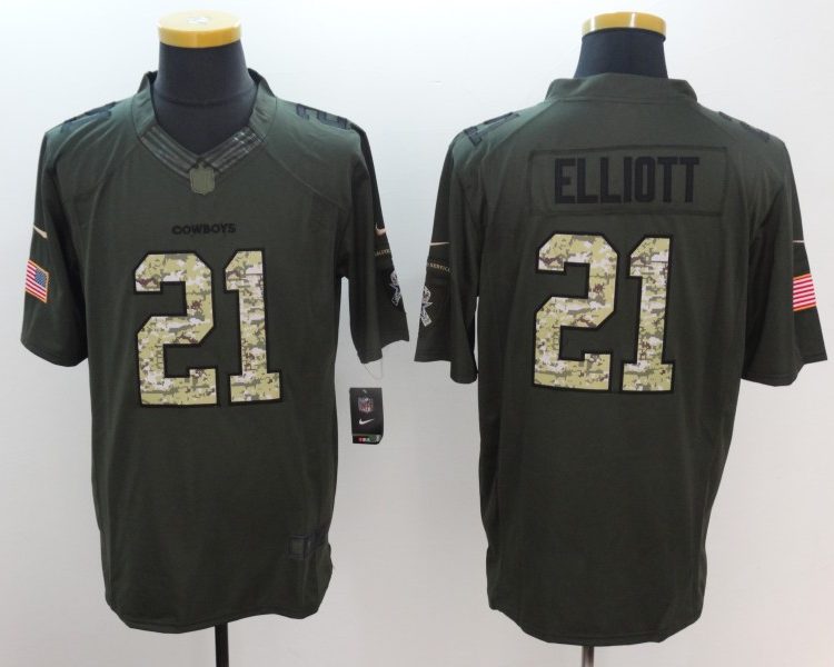 Men's Dallas Cowboys Ezekiel Elliott #21 Army Green Jersey