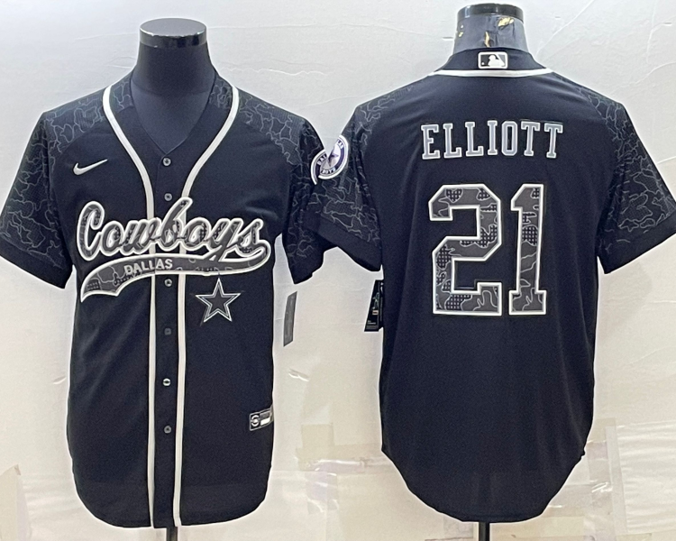 Men's Dallas Cowboys Ezekiel Elliott #21 Black RFLCTV Limited Jersey Joint Edition