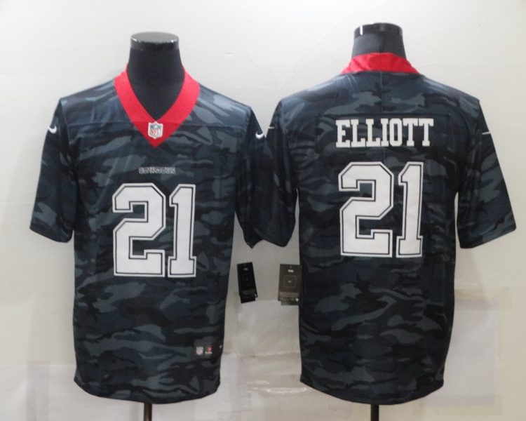 Men's Dallas Cowboys Ezekiel Elliott #21 Gray Camouflage Jersey