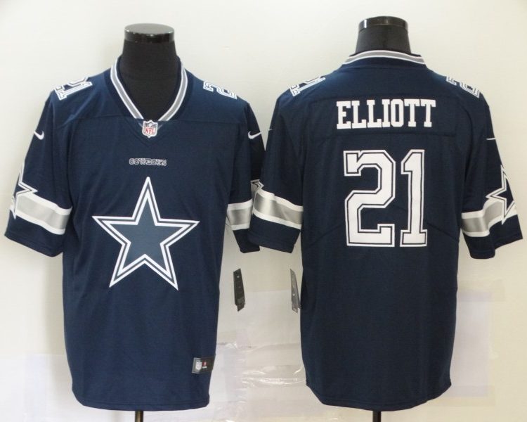 Men's Dallas Cowboys Ezekiel Elliott #21 Navy Jersey