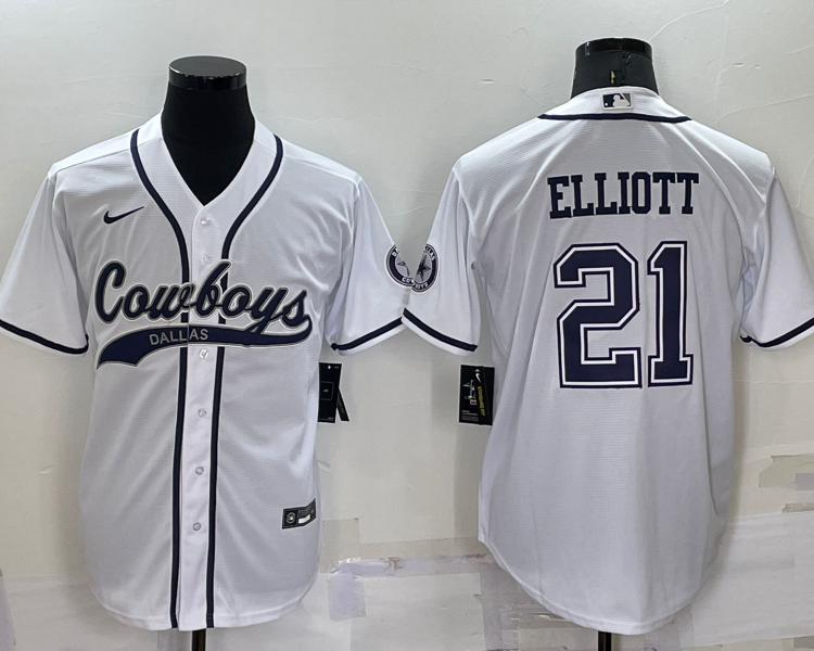 Men's Dallas Cowboys Ezekiel Elliott #21 White Jersey Joint Edition