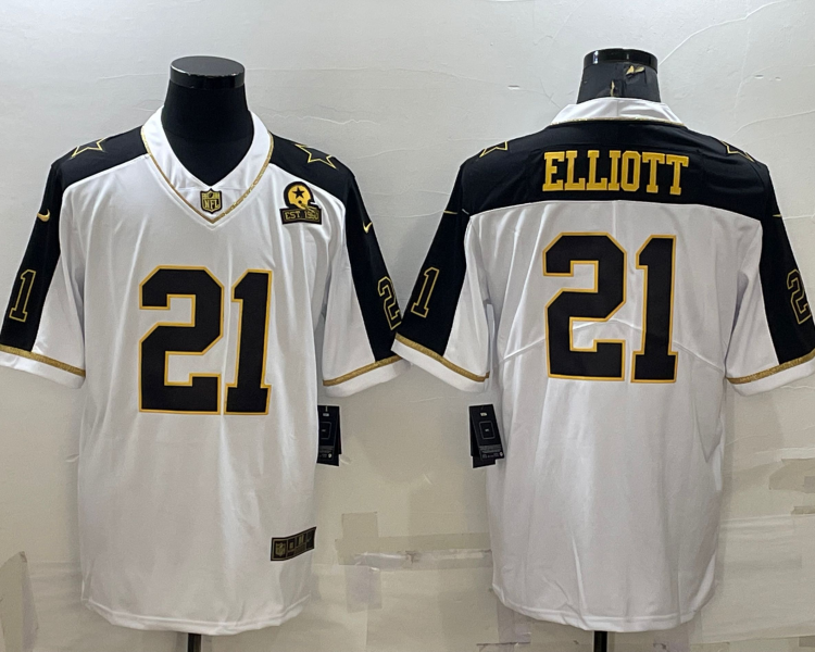 Men's Dallas Cowboys Ezekiel Elliott #21 White Jersey