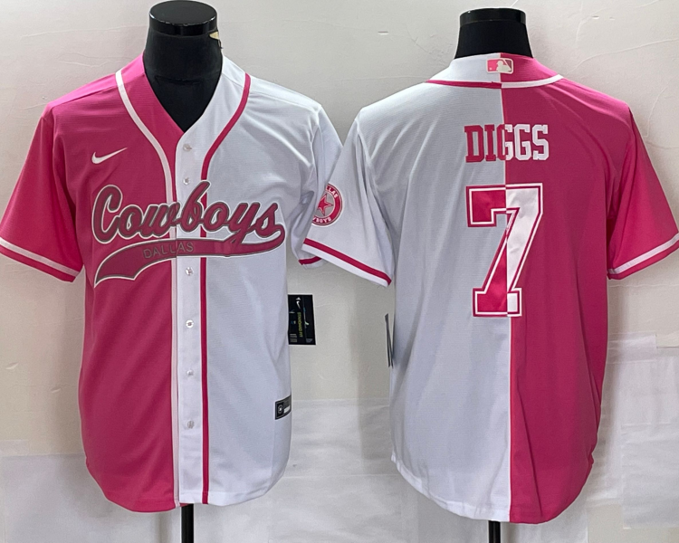Men's Dallas Cowboys Trevon Diggs #7 Pink/White Jersey Joint Edition