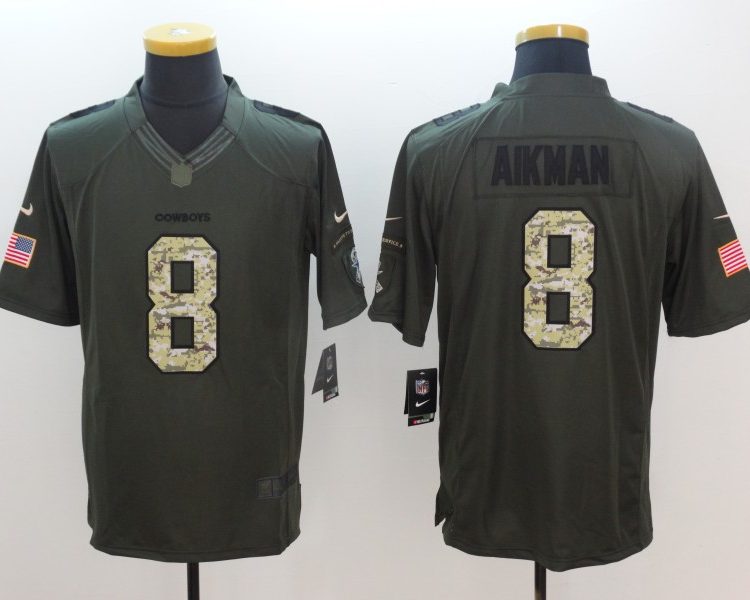 Men's Dallas Cowboys Troy Aikman #8 Army Green Jersey