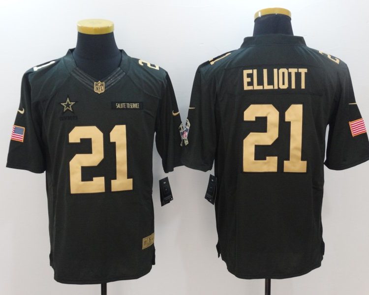 Men's Dallas Cowboys #21 Ezekiel Elliott Black Authentic Jersey