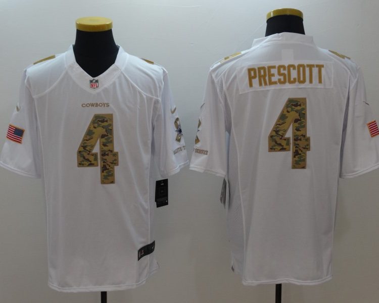 Men's Dallas Cowboys #4 Dak Prescott White Authentic Jersey