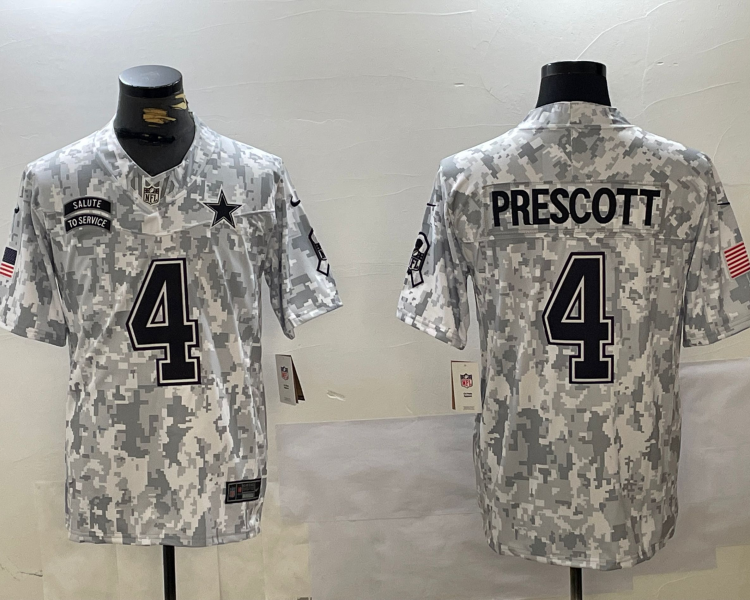 Men's Dallas Cowboys Dak Prescott #4 Arctic Camo 2024 Salute to Service Limited Jersey