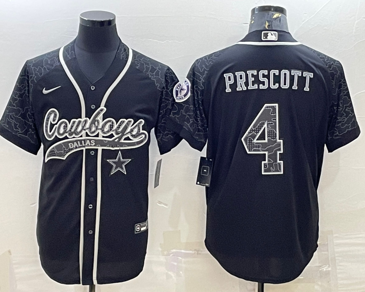 Men's Dallas Cowboys Dak Prescott #4 Black RFLCTV Limited Jersey Joint Edition