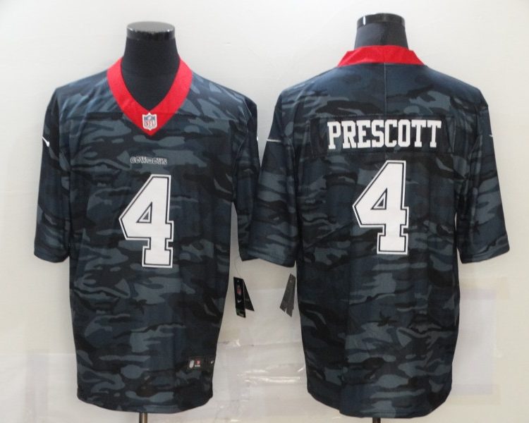 Men's Dallas Cowboys Dak Prescott #4 Gray Camouflage Jersey